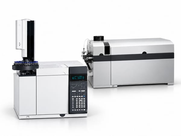 A gas chromatograph with its autosampler, beside an ICP-MS